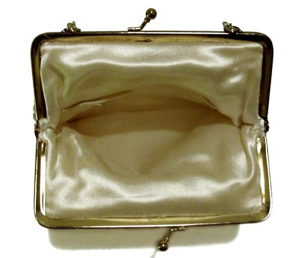 Vintage Evening Bag: Cream White Beads With Sequins Made In Hong Kong