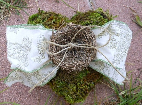 Ring Bearer Pillow Heart Shaped Paper Mache Cottage Chic Woodlands Rustic Wedding