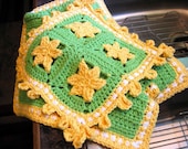 Crochet Cotton Kitchen Dish Hand & Towel Set 'Daffodils'
