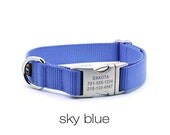 Laser Engraved Personalized Buckle Webbing Dog Collar - Sky Blue