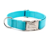 Laser Engraved Personalized Buckle Webbing Dog Collar - Tiffany Blue