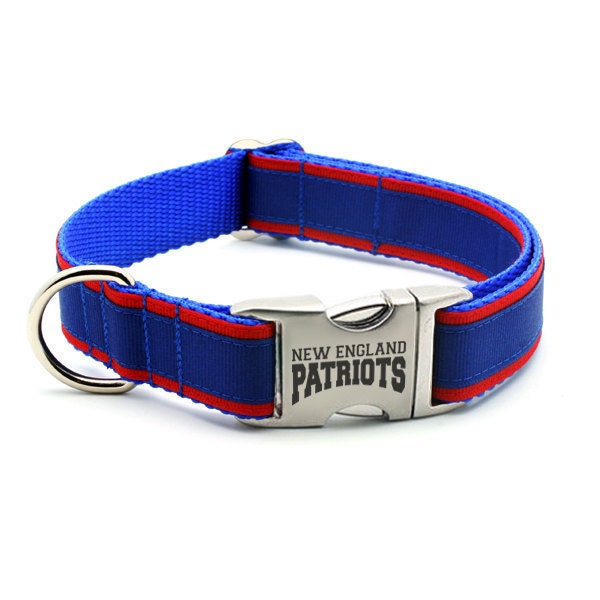 New England Patriots Dog Collar with Laser Etched Aluminum buckle