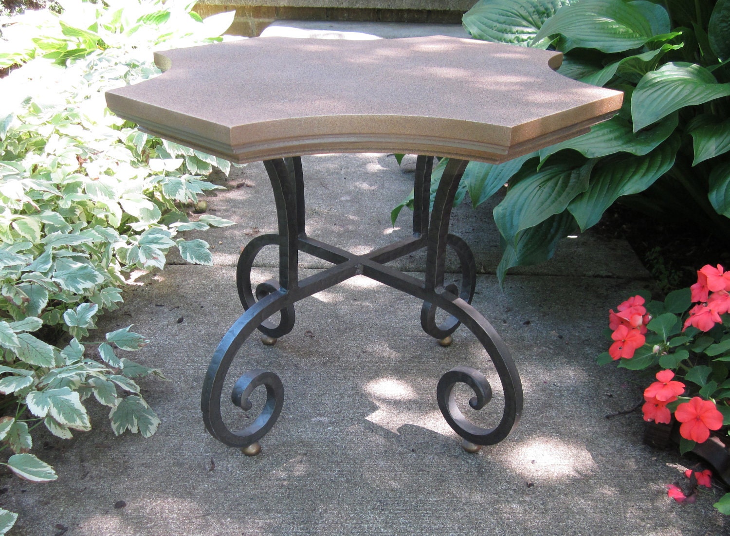 Accent table, vintage  with pewter base
