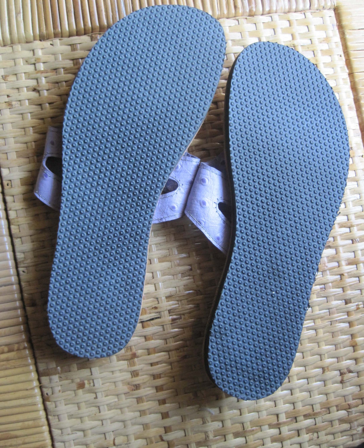 Purple Ostrich Leather Print Sandals with Cherry Insert