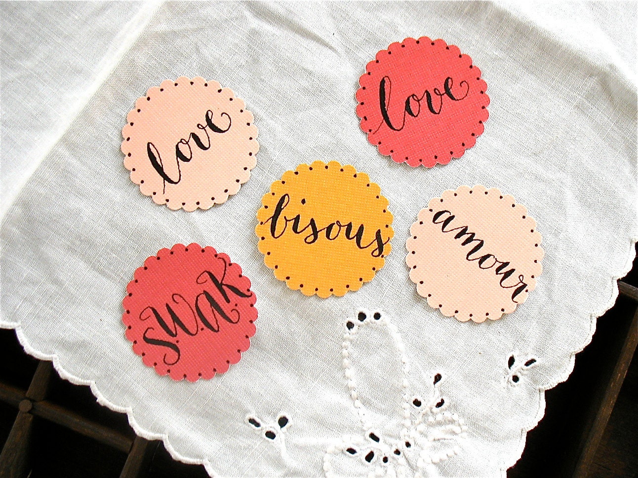 WEDDING ENVELOPE SEALS - Calligraphed Love-Related Stickers - Set of 8