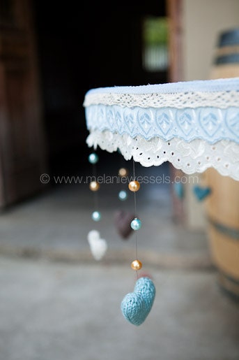 Set of 3 Hearts: Hand Knit Decor Ornaments WITH Hangers