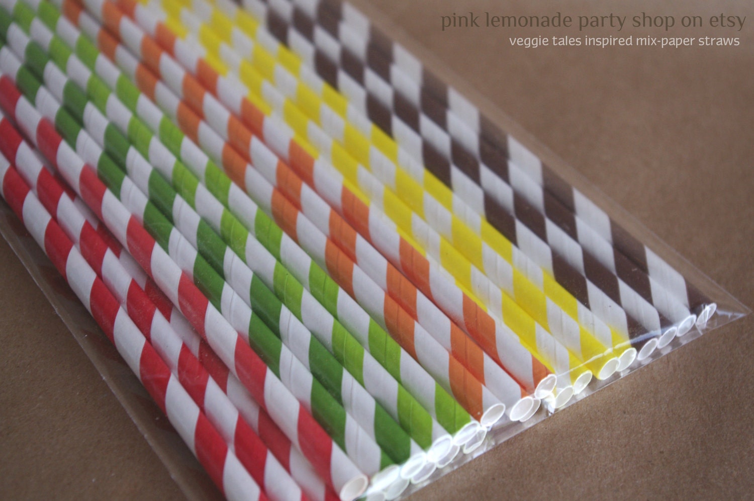VeGGiE TaLes INSPiReD Paper Straws--Red,orange,yellow, lime green, kelly green and brown stripes- -25ct with Free Printable diy Flags Il_170x135