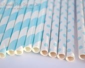 PoWDer BLue MIx Stripes and Dots---Paper Straws--- Baby shower--boys--blue--25ct with Free Printable diy Flags Il_170x135