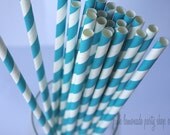 PeaCoCK BLue & WHITE Stripes---Paper Straws---25ct with Free Printable diy Flags Il_170x135