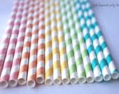 RaiNBoW Pack-PaSTeL CoLoRs-  Stripes--Paper Straws--25ct with Free Printable diy Flags