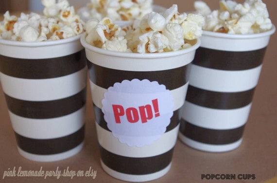 PoPCoRN CuPS--Black and White Stripe-with diy printable label option-Birthday parties-weddings-showers--10ct Il_570xn