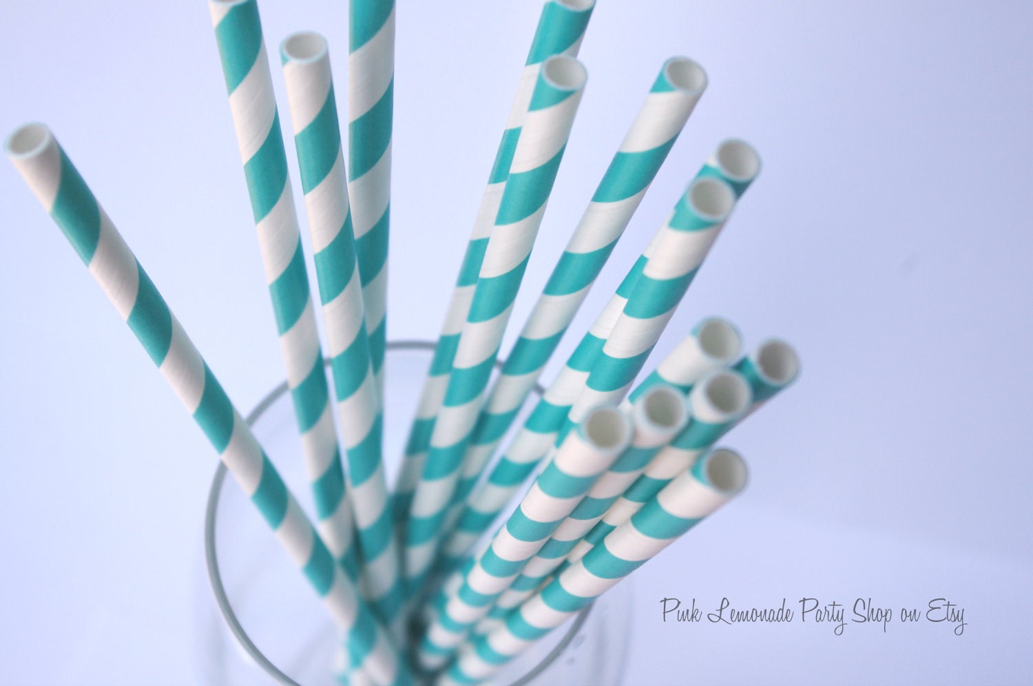 AQUA BLUE & WHITE Stripe-- Paper Straws -- 25 ct with Free diy Flag Printables
