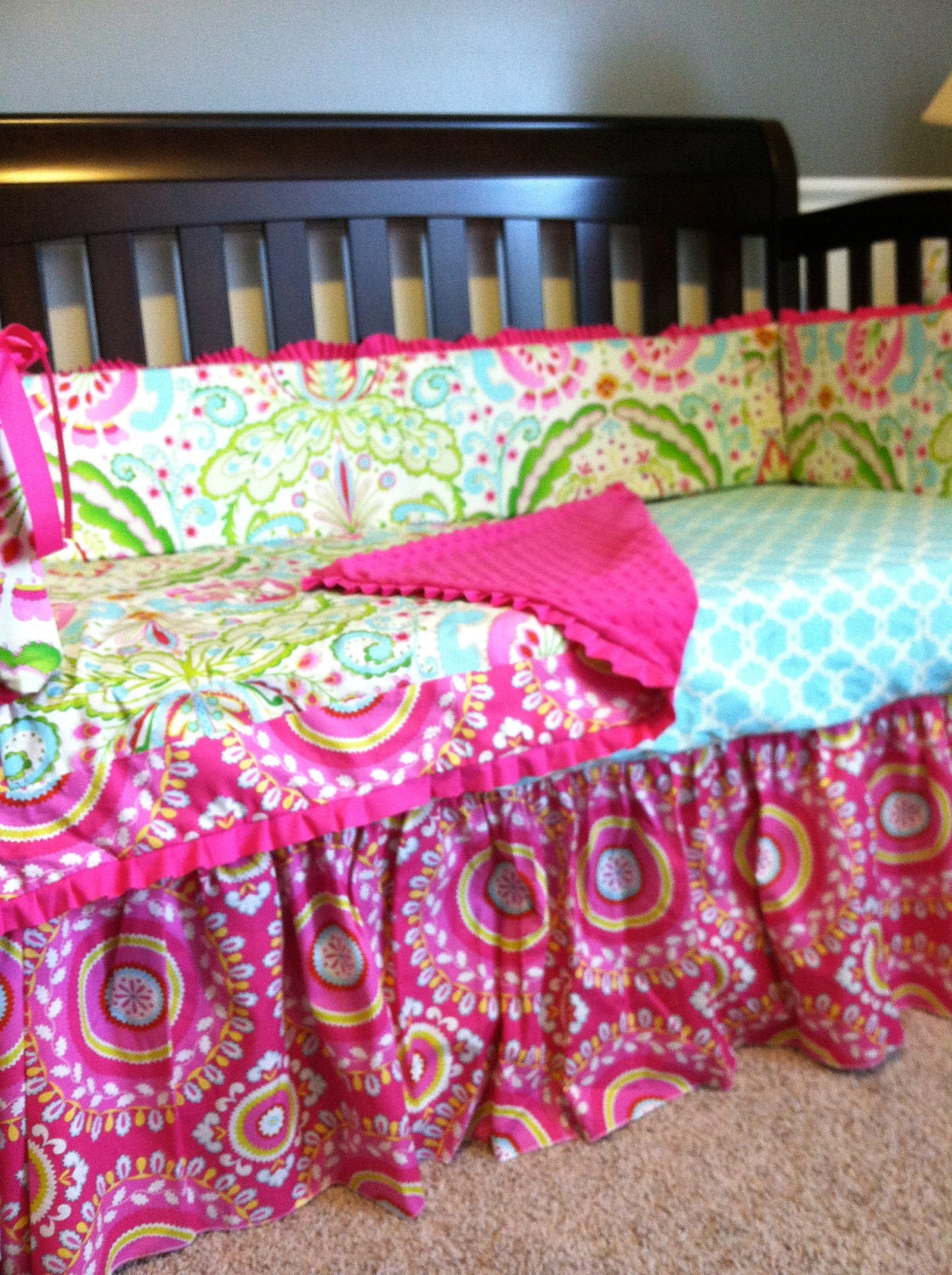 Custom Crib Bedding using Dena Design's "Kumari Garden"