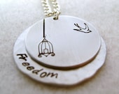 Metal Stamped Birdcage Bird Freedom Necklace