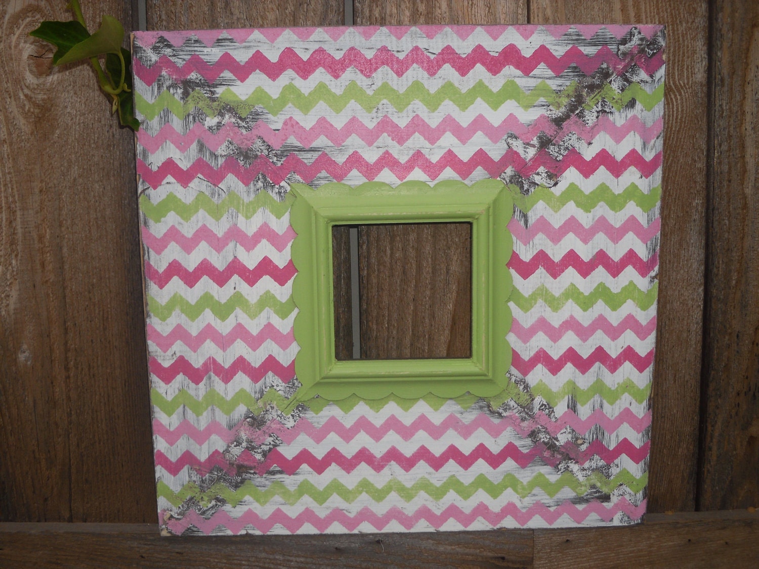 1-4x4 Handmade Wood Frame-Chevron Pattern-Comes w/ Glass and Picture Hanger