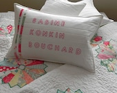 SABINE Personalized Cushion Cover for a Girl - Valentines Gift - Baby Shower Gift - White - Quilted - 13" x 20"
