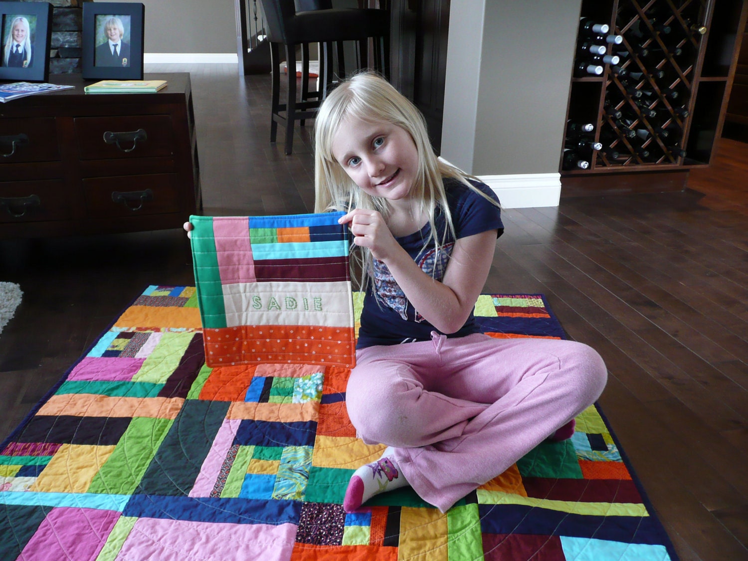 ONE SADIE SET - Throw Quilt and Personalized Cushion Cover - Quilted Patchwork - 48" x 48" and 12" x 12"