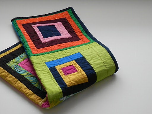ONE WONKY Baby Quilt - Baby Blanket, Stroller Blanket, Cuddle Quilt, Quilted Patchwork - 35" X 35"