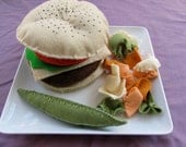 100% wool felt hamburger platter chips pickle play food "waldorf"