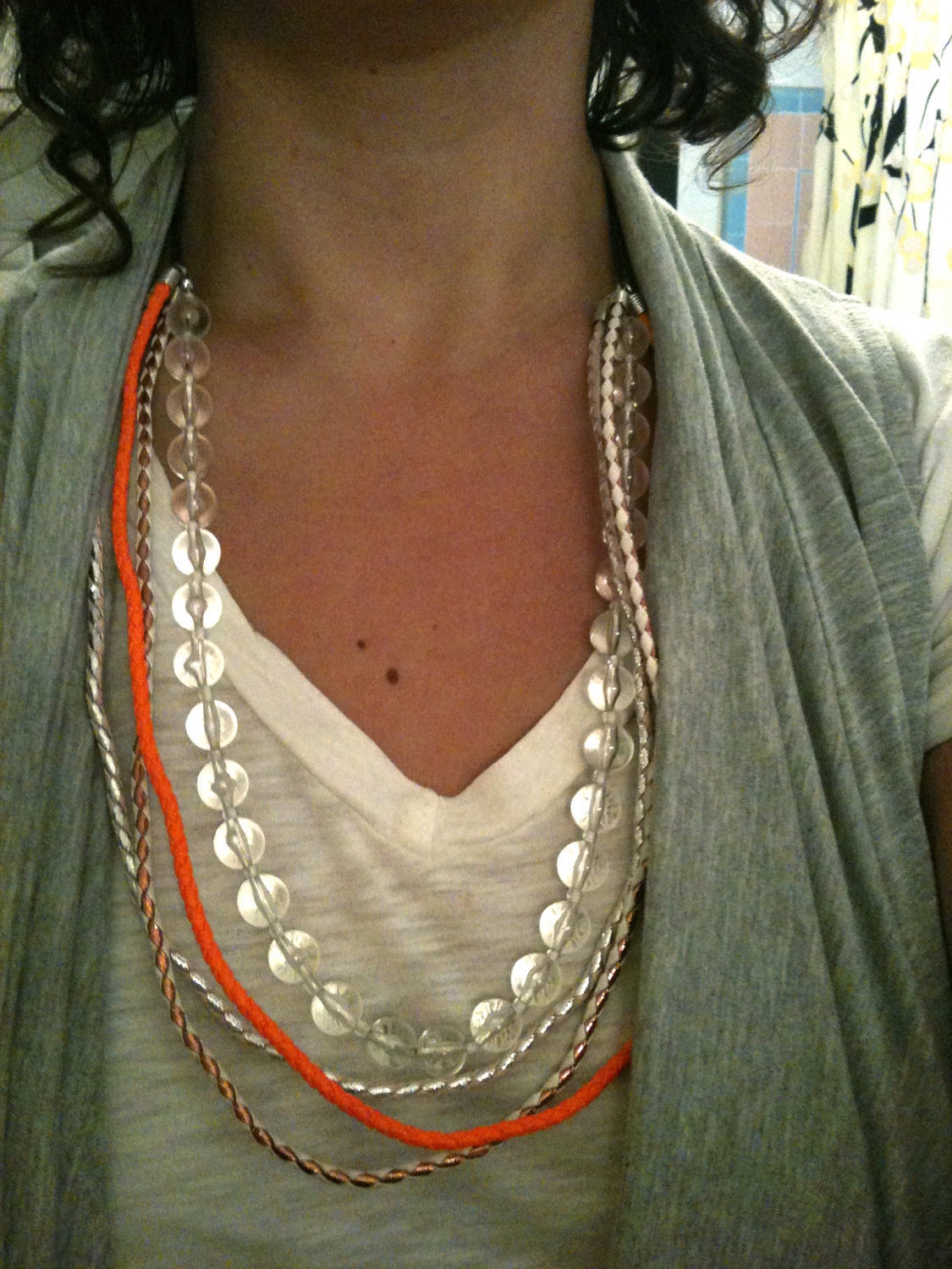 NEON orange, copper, clear, bauble chain Necklace