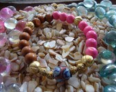 Midas' SugarBaby (Pink, gold, wood beaded bracelet with recycled hand painted glass bead)