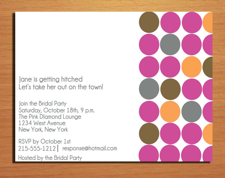 Customized Printable Bachelorette Party Invitations Mod Dots /  DIY