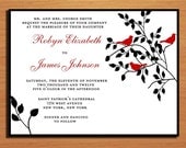 Red Love Birds and Black Wedding Invitation PRINTABLE / DIY
