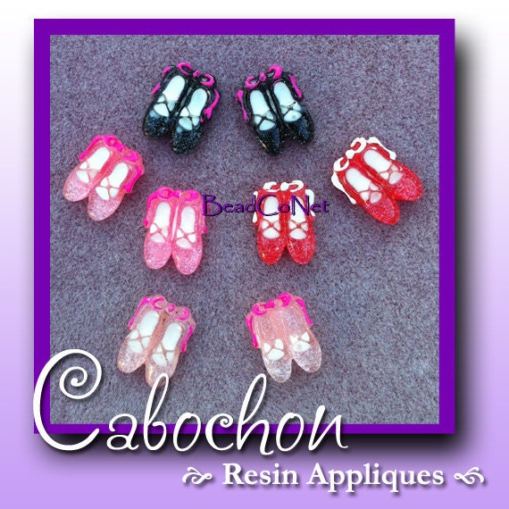 SALE - Ballerina Slippers DIY  Plastic Flat Back Cabochons, 20mm, 4 Pieces