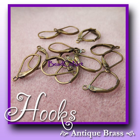 20 ANTIQUE BRASS Leverback EARWIRE Hoops 17.5x10mm, Earring Components - 20 Pieces, Jewelry Making Findings - Beadconet 1054