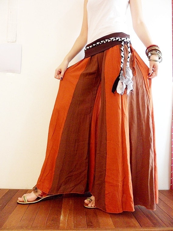 Design Cotton Pants Two Tone Dark Orange Fusion Brown Artist