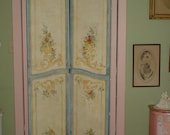 Dressing Room Screen Room Divider Shabby Chic Hand Painted Pink Roses Wood Cartouches Romantic French Boudoir
