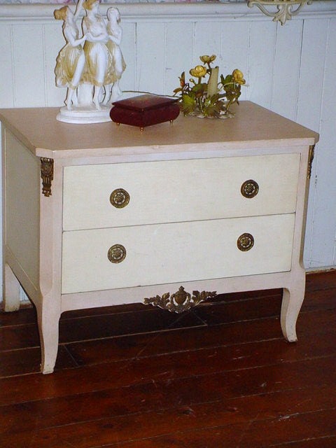Vintage Pastel Furniture Nightstand Dresser Shabby Chic French Cottage Pink White Original Appliques