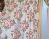 Romantic 1930s Roses Barkcloth Era Curtain Faded Blue Shabby Chic Cottage Drapes