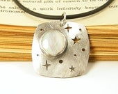Star Moon Necklace - Sterling Silver White Celestial Mother of Pearl Starry Night Metal Jewelry