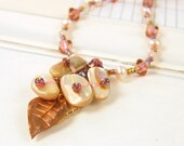 Pink Pendant Necklace Shell Copper Leaf Jewelry Choker Fashion Under 50 for Her