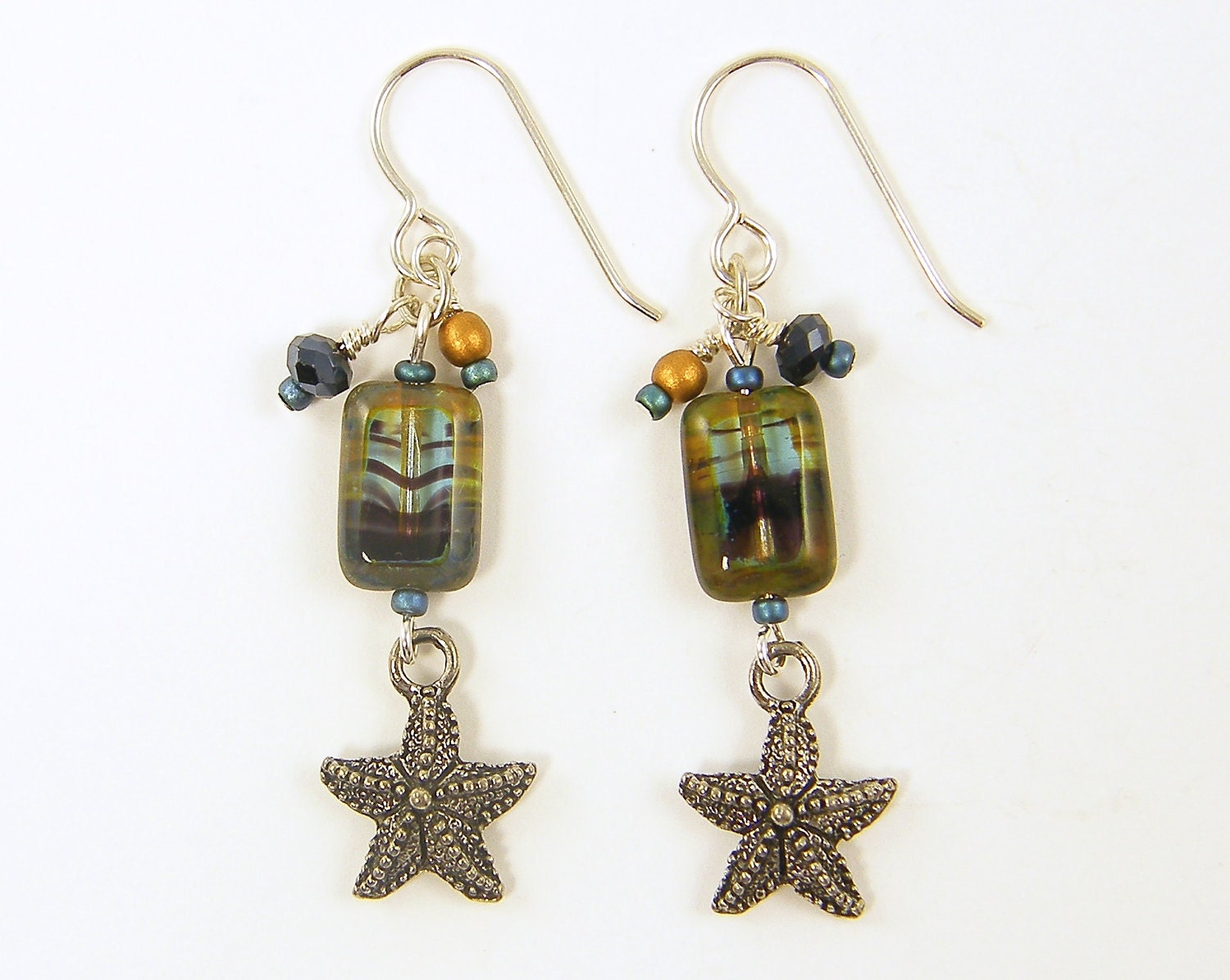 Starfish Earrings on Starfish Earrings   Aqua Bronze Blue Silver Nautical Beach Sea Life