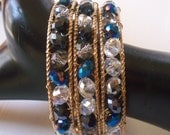 Wire Wrapped Bracelet Vintage Brass Bangle With Wire Wrapped Crystals Perfect For Stacking Mixing And Matching - Twilight