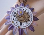 Steampunk Flower Necklace Purple Flowers Watch Movement Pocket Watch Dial Big And Chunky Woodland Steampunk