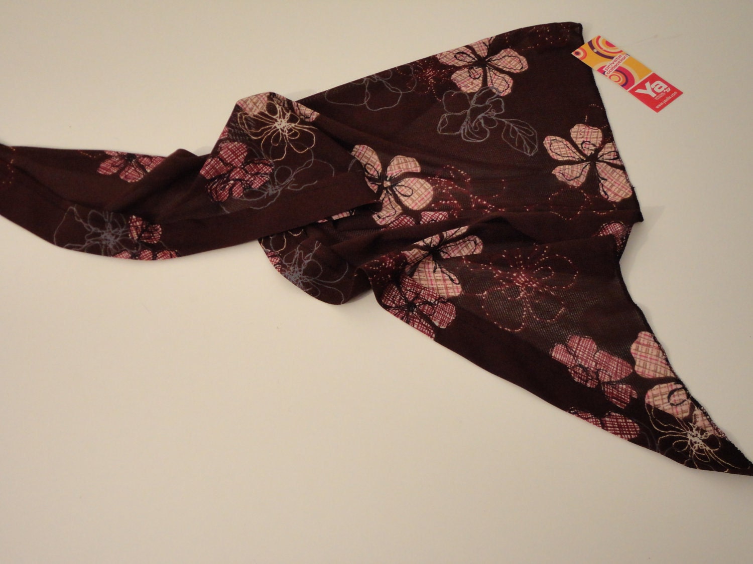 bandanna-pink colored flowers on sheer brown