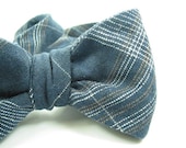 Wedding Mens Bow Tie Mies Van der Rhoe  blue and white striped Linen bowtie