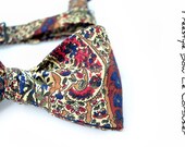Mens Bow Tie Le Corbusier- Brown, blue and burgundy paisley bowtie