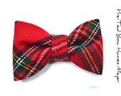 Mens Boys Clip-On Bow Tie  Hannes Meyer  Red and green Wool Tartan bowtie