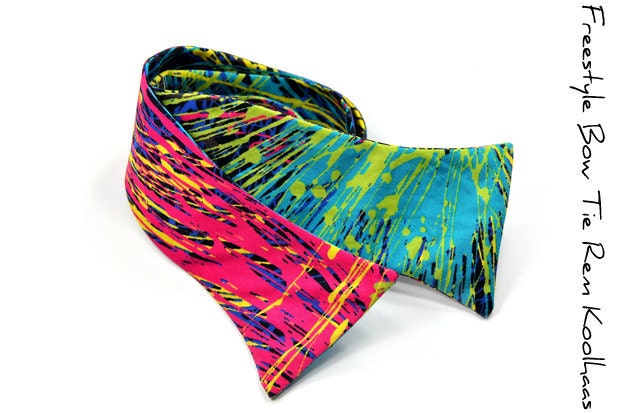 Mens Bow Tie Rem Koolhaas- Pink, yellow and blue neon flashes bowtie