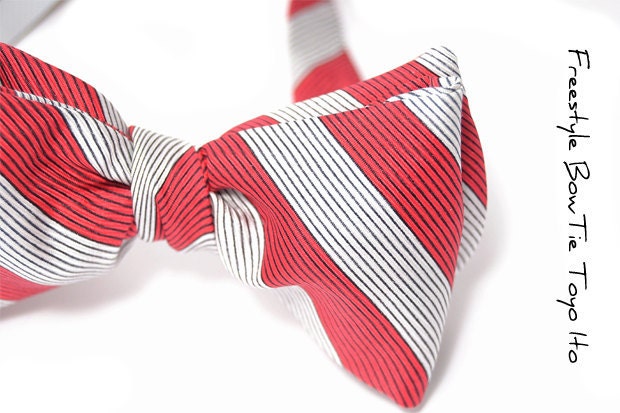 Mens Bow Tie Toyo Ito- Silk striped Red and white bowtie