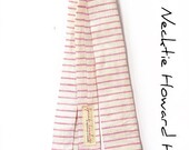 Wedding Mens Tie Skinny Necktie Howard Hawks- Laid-Back necktie- pink white stripe linen