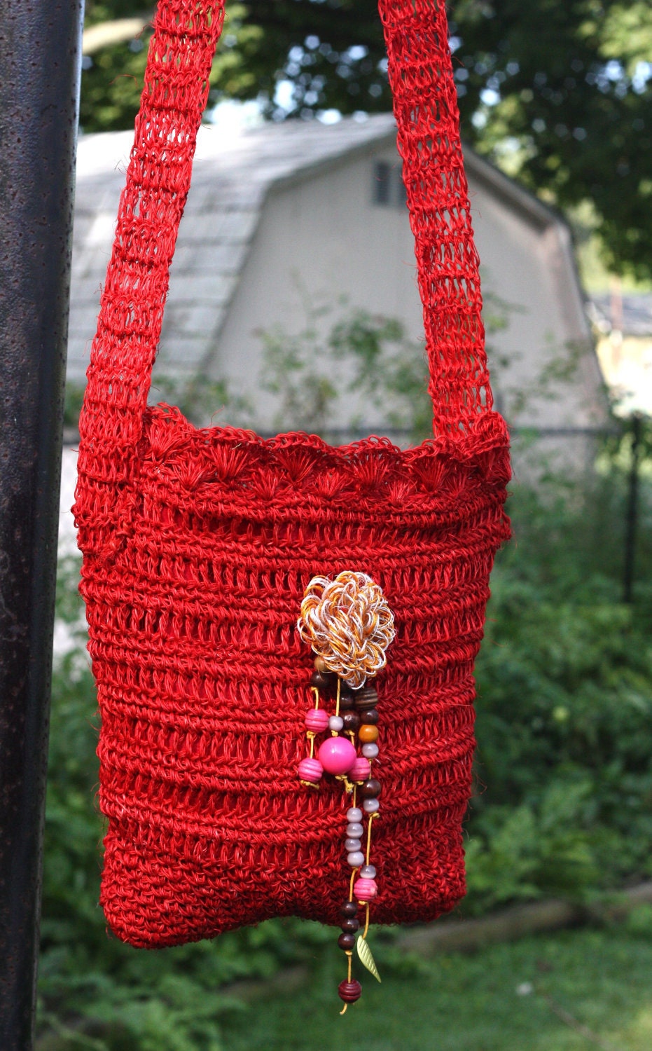 Bag: Deep Red Fique Flower Bag