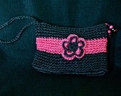 Wristlet: Black, Pink Stripe and Flower from Colombian Fique