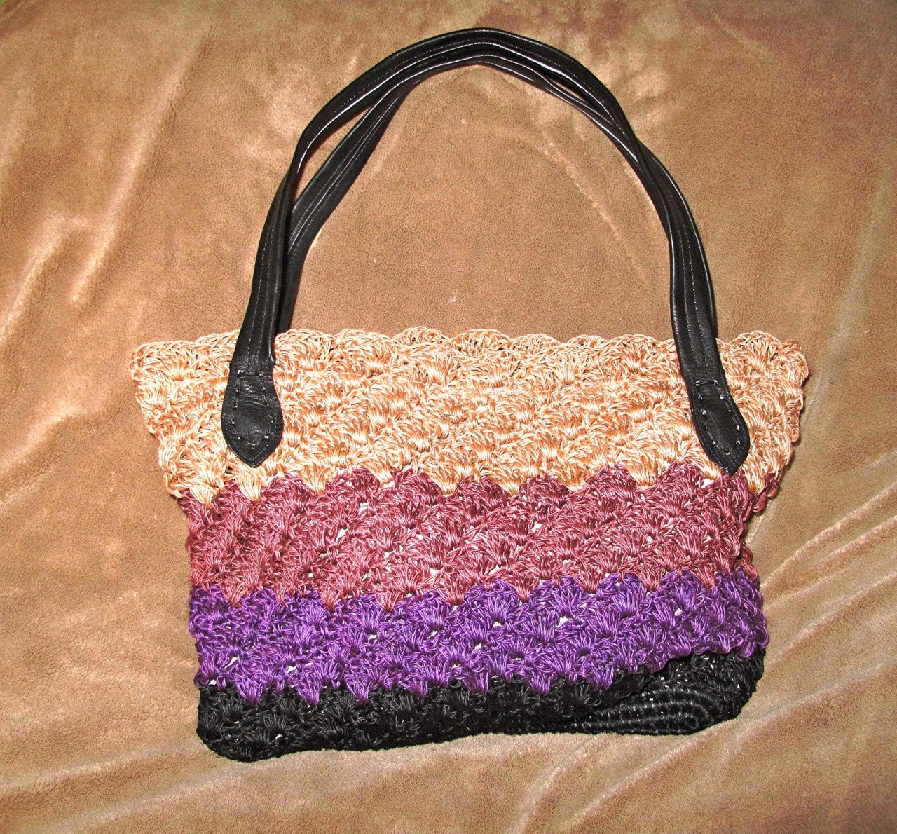 Fique Handbag with Leather Straps: Cream, Pink, Purple, Black