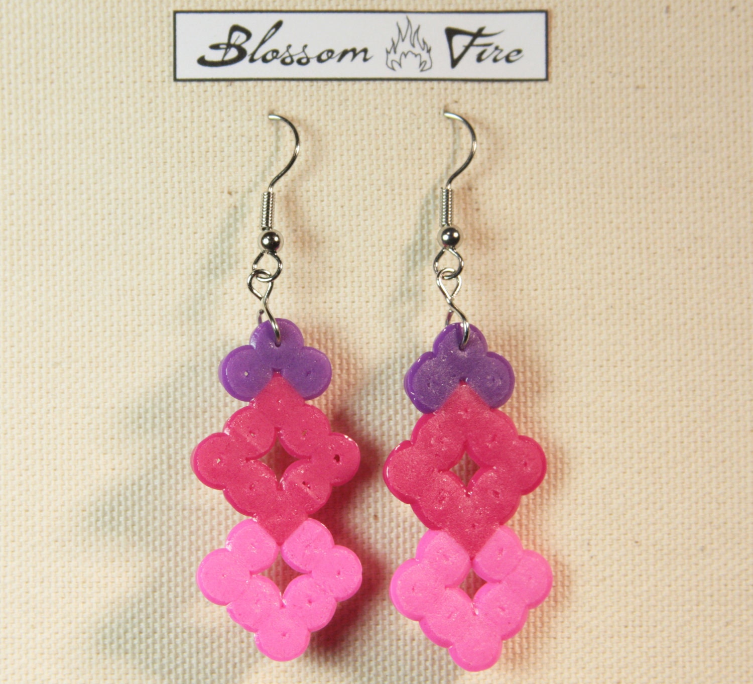 Kissing Squares Pink and Purple Perler Earrings