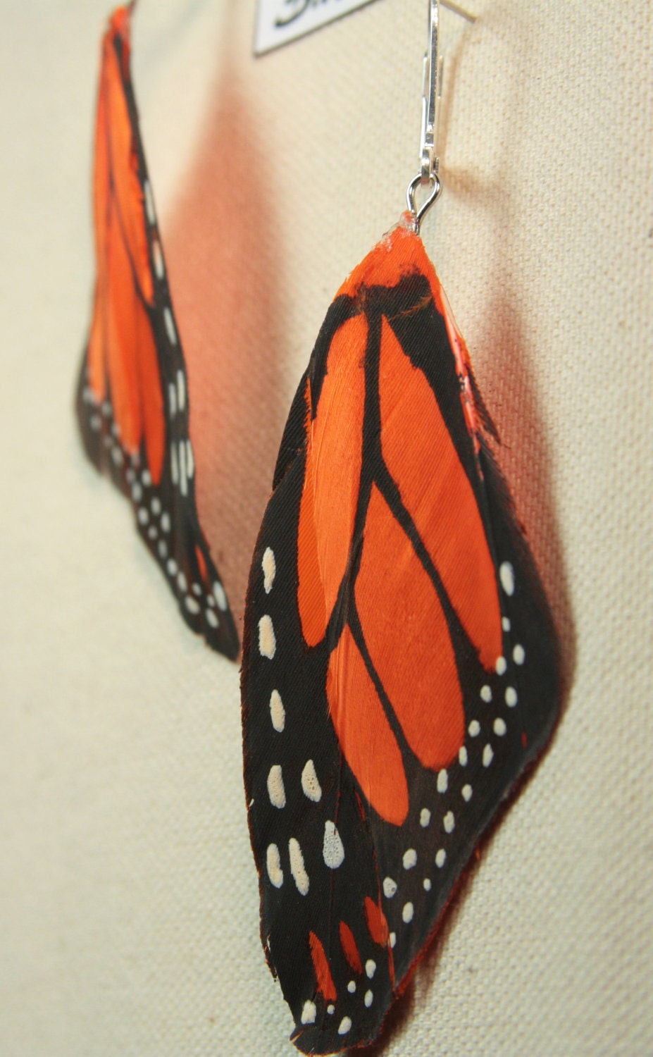 Orange Monarch Butterfly Wing Earrings